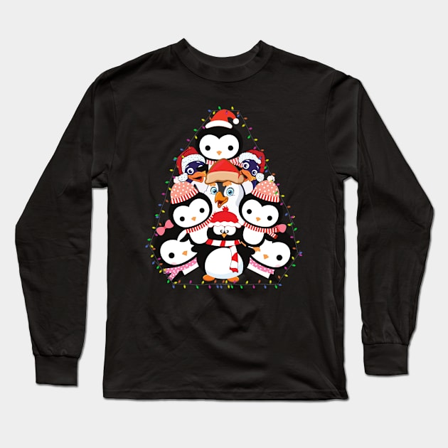 Penguins Christmas Tree T-shirt Long Sleeve T-Shirt by Him